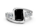White gold Bezel Set Fancy Black Radiant Cut Diamond Split Shank Ring_33