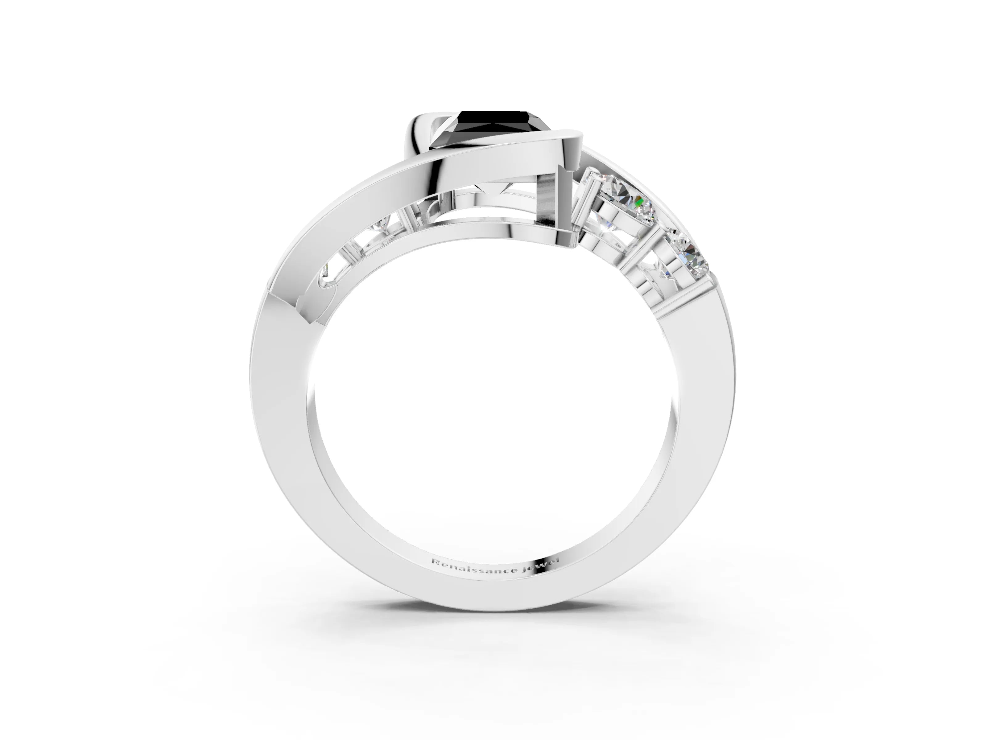 White gold Bezel Set Fancy Black Radiant Cut Diamond Split Shank Ring_39