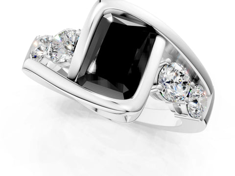 White gold Bezel Set Fancy Black Radiant Cut Diamond Split Shank Ring_49