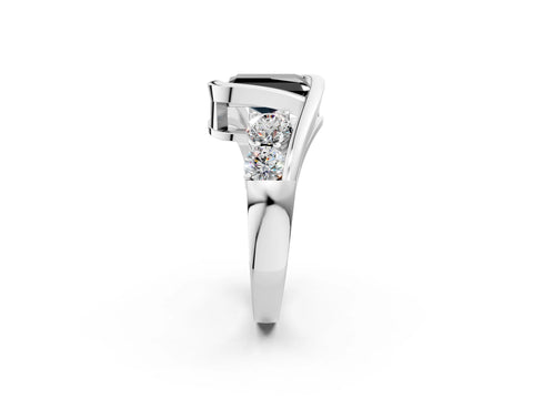 White gold Bezel Set Fancy Black Radiant Cut Diamond Split Shank Ring_50