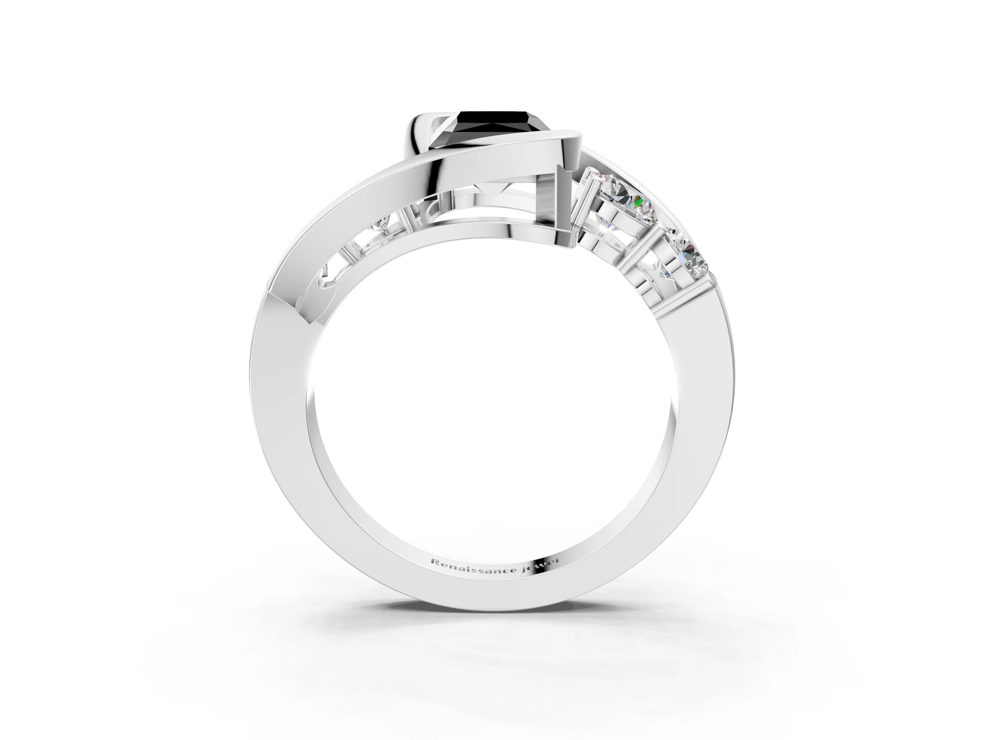 White gold Bezel Set Fancy Black Radiant Cut Diamond Split Shank Ring_51