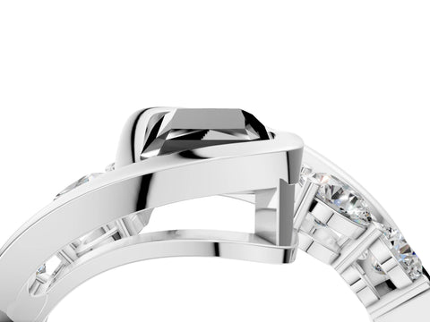 White gold Bezel Set Fancy Black Radiant Cut Diamond Split Shank Ring_52