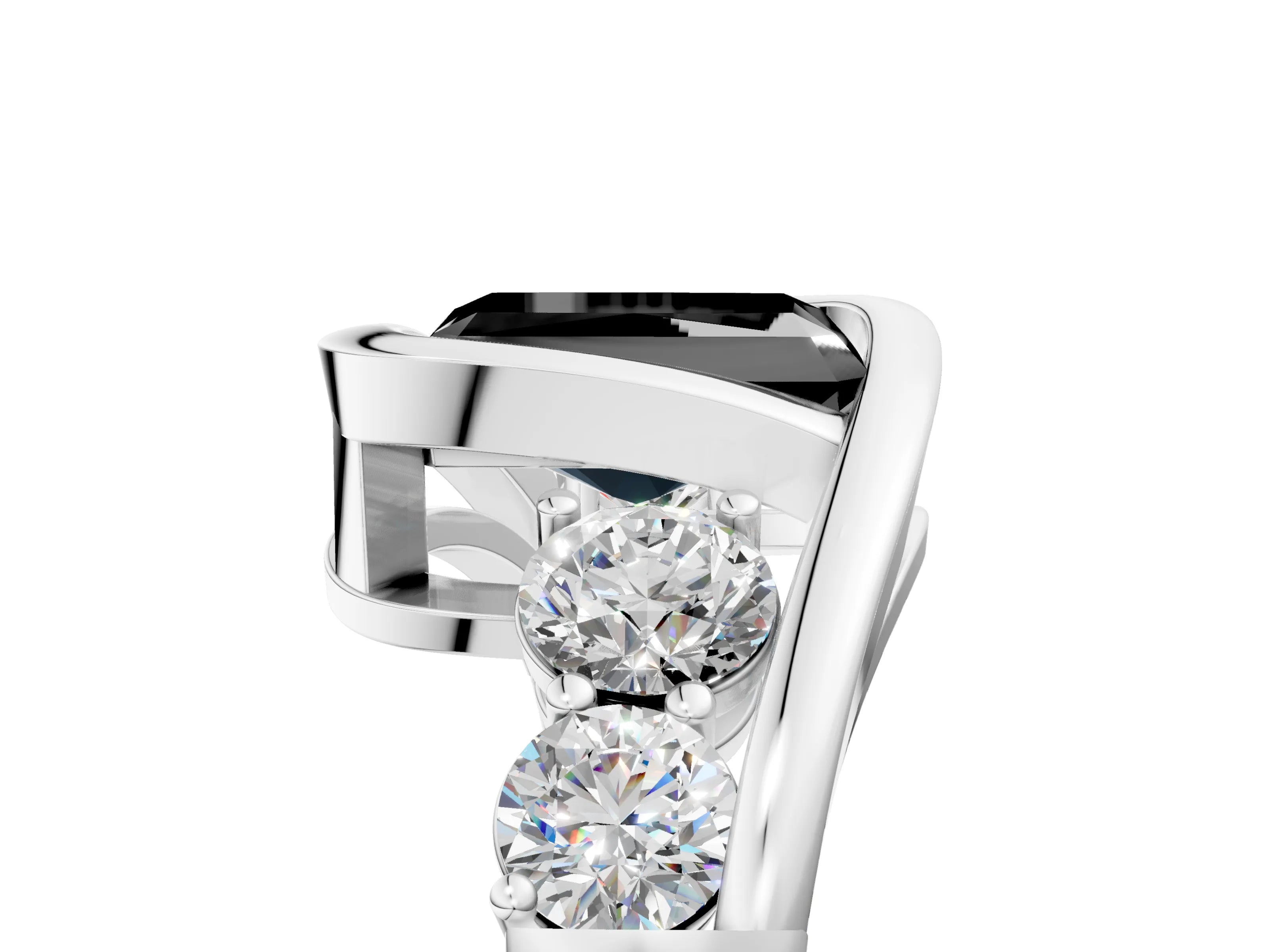 White gold Bezel Set Fancy Black Radiant Cut Diamond Split Shank Ring_53