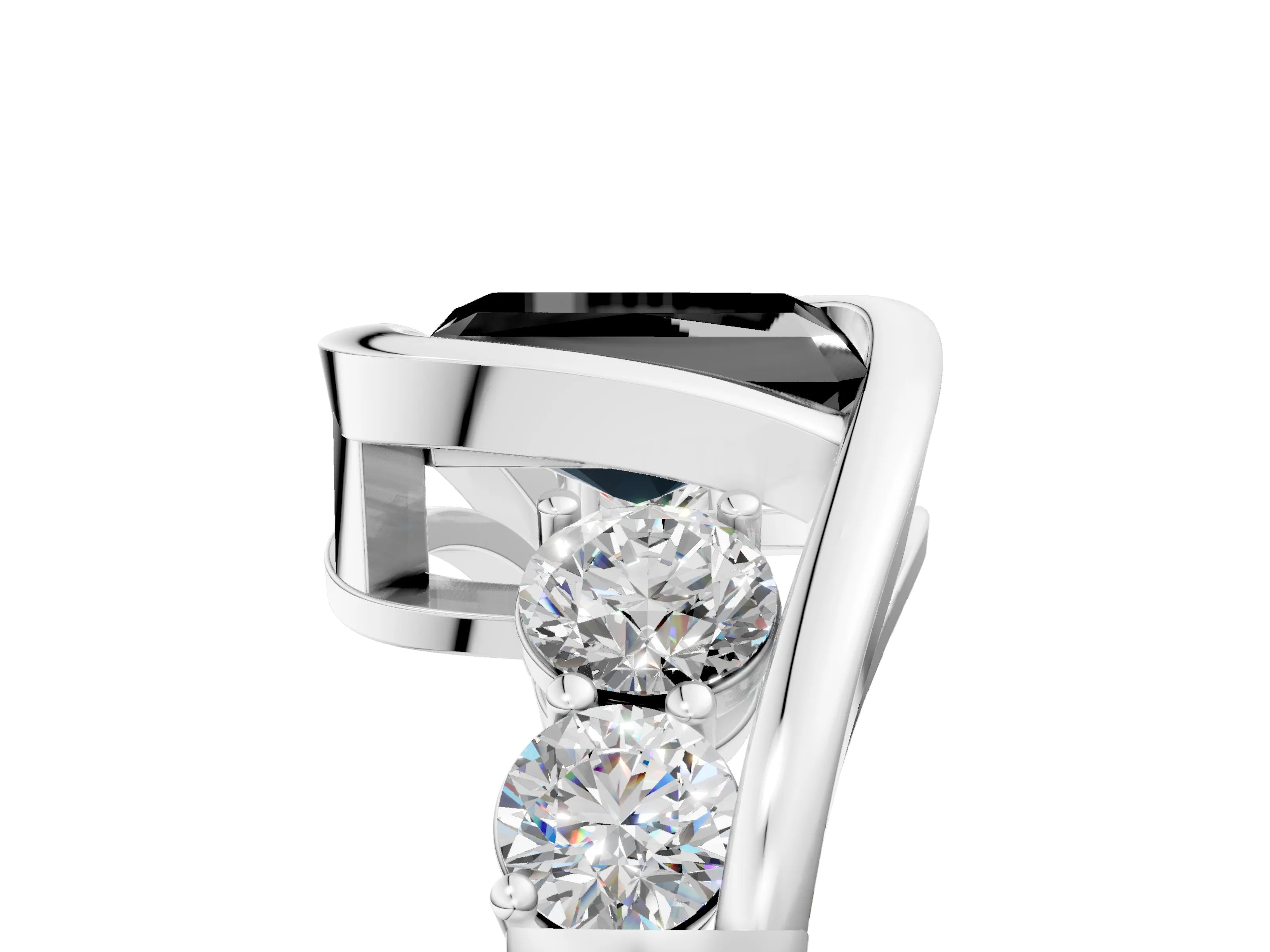 White gold Bezel Set Fancy Black Radiant Cut Diamond Split Shank Ring_5