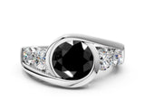 White gold Bezel Set Fancy Black Round Cut Diamond Split Shank Ring