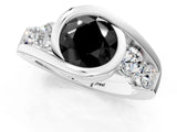White gold Bezel Set Fancy Black Round Cut Diamond Split Shank Ring_1