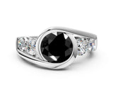 White gold Bezel Set Fancy Black Round Cut Diamond Split Shank Ring_18