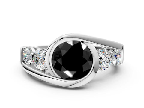 White gold Bezel Set Fancy Black Round Cut Diamond Split Shank Ring_18