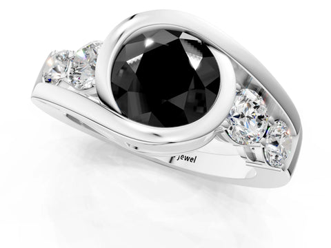 White gold Bezel Set Fancy Black Round Cut Diamond Split Shank Ring_19