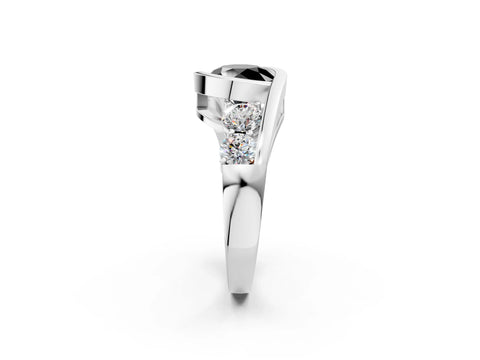 White gold Bezel Set Fancy Black Round Cut Diamond Split Shank Ring_20