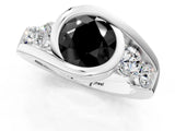 White gold Bezel Set Fancy Black Round Cut Diamond Split Shank Ring_25