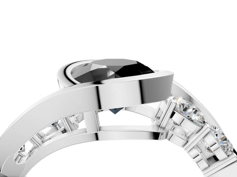 White gold Bezel Set Fancy Black Round Cut Diamond Split Shank Ring_28