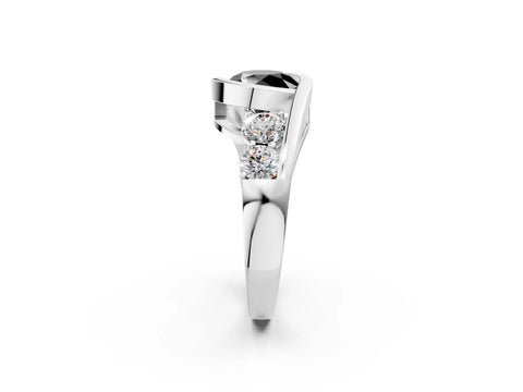 White gold Bezel Set Fancy Black Round Cut Diamond Split Shank Ring_2