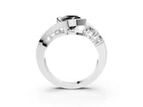 White gold Bezel Set Fancy Black Round Cut Diamond Split Shank Ring_3