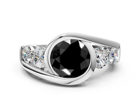 White gold Bezel Set Fancy Black Round Cut Diamond Split Shank Ring