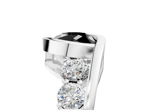 White gold Bezel Set Fancy Black Round Cut Diamond Split Shank Ring_5