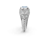White gold Bezel Set Fancy Blue Asscher Cut Diamond Milgrain Band Ring_2