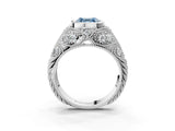 White gold Bezel Set Fancy Blue Asscher Cut Diamond Milgrain Band Ring_3