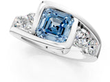 White gold Bezel Set Fancy Blue Asscher Cut Diamond Split Shank Ring_25