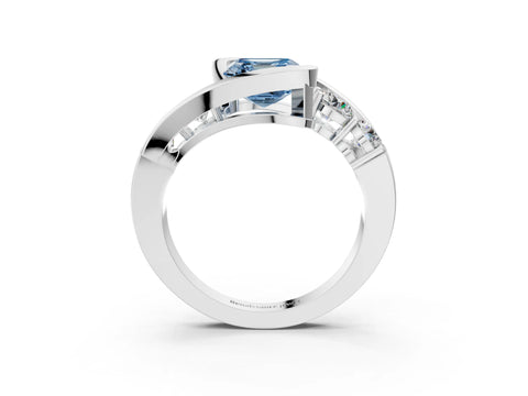 White gold Bezel Set Fancy Blue Asscher Cut Diamond Split Shank Ring_27
