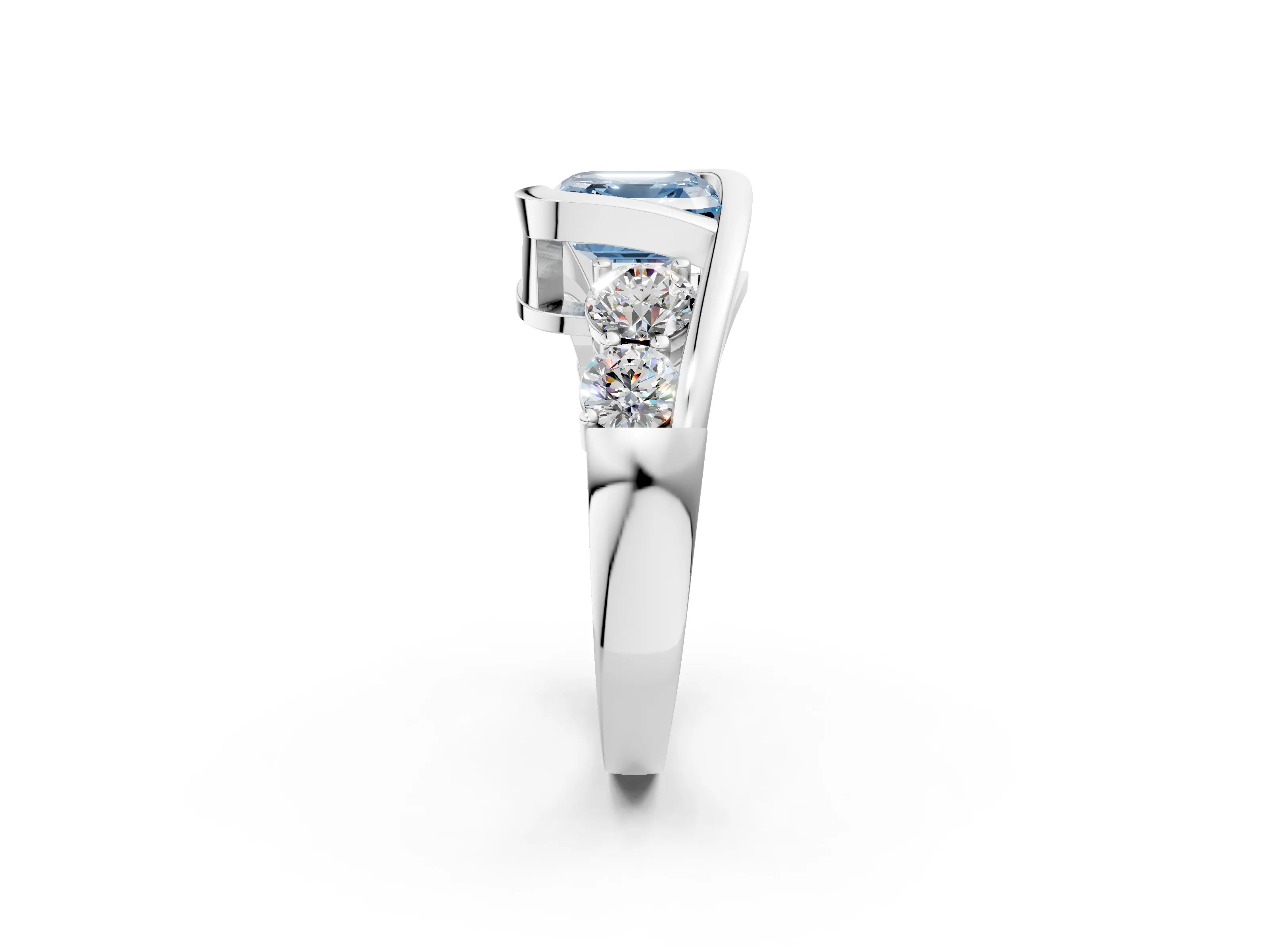 White gold Bezel Set Fancy Blue Asscher Cut Diamond Split Shank Ring_2