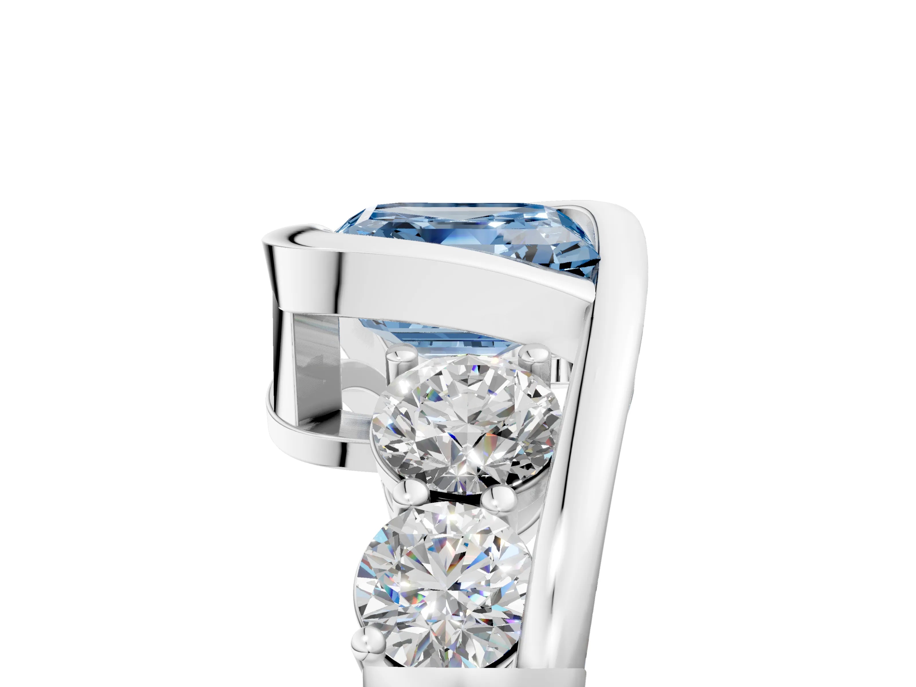 White gold Bezel Set Fancy Blue Asscher Cut Diamond Split Shank Ring_5