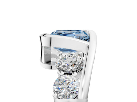 White gold Bezel Set Fancy Blue Asscher Cut Diamond Split Shank Ring_5