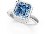 White gold Bezel Set Fancy Blue Asscher Cut Solitaire Engagement Ring with Classic Band_1
