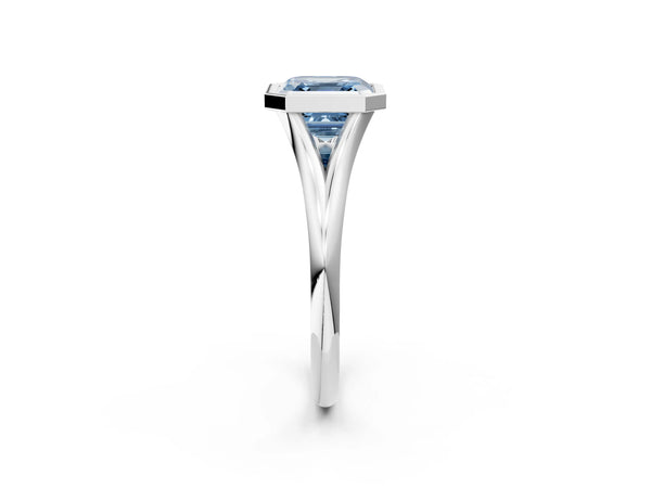 White Gold Asscher Cut Bezel Engagement Ring Setting for Fancy Blue Center