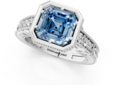 White gold Bezel Set Fancy Blue Asscher  Diamond Milgrain Pave Engagement Ring_17