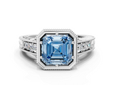 White gold Bezel Set Fancy Blue Asscher  Diamond Milgrain Pave Engagement Ring_18