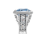 White gold Bezel Set Fancy Blue Asscher  Diamond Milgrain Pave Engagement Ring_21