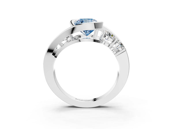 Platinum Cushion Cut Bezel Bypass Engagement Ring Setting for Fancy Blue Center