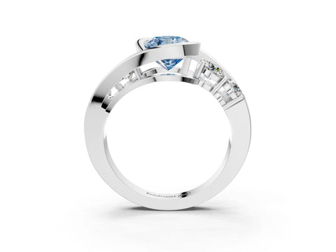 White gold Bezel Set Fancy Blue Cushion Cut Diamond Split Shank Ring_27