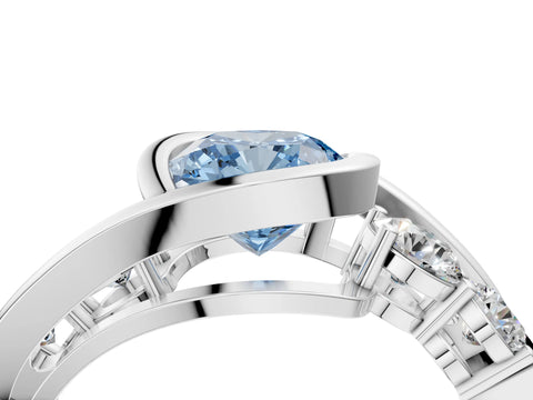White gold Bezel Set Fancy Blue Cushion Cut Diamond Split Shank Ring_28