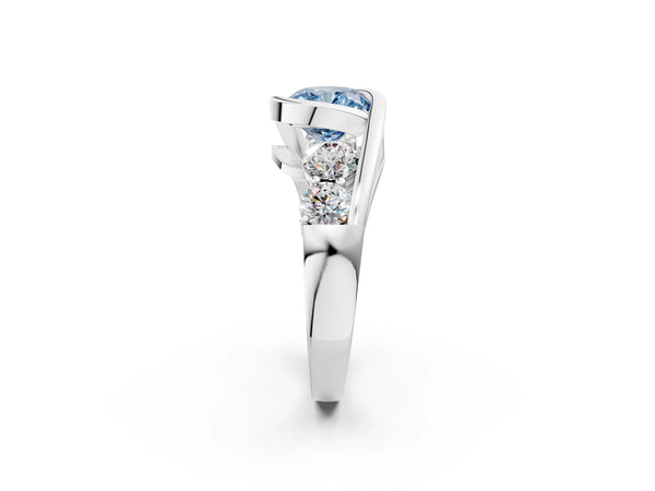 White gold Bezel Set Fancy Blue Cushion Cut Diamond Split Shank Ring