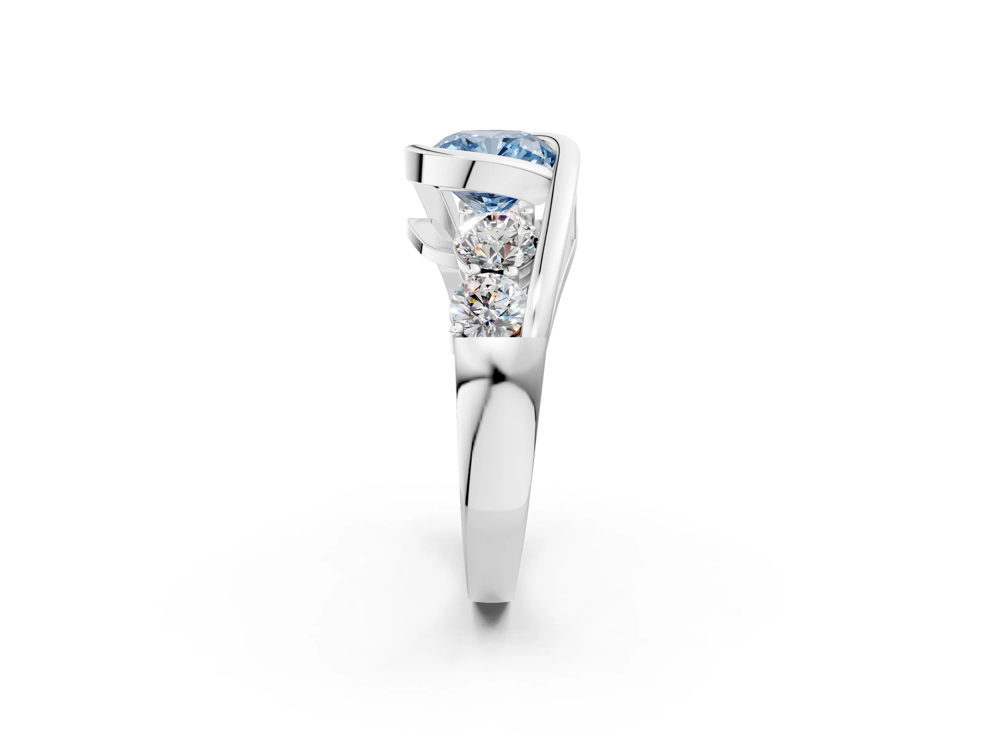 White gold Bezel Set Fancy Blue Cushion Cut Diamond Split Shank Ring_2