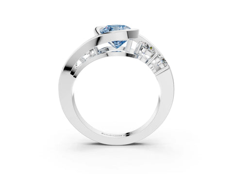 White gold Bezel Set Fancy Blue Cushion Cut Diamond Split Shank Ring_3
