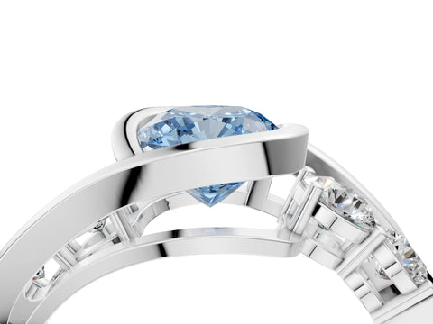 White gold Bezel Set Fancy Blue Cushion Cut Diamond Split Shank Ring_4