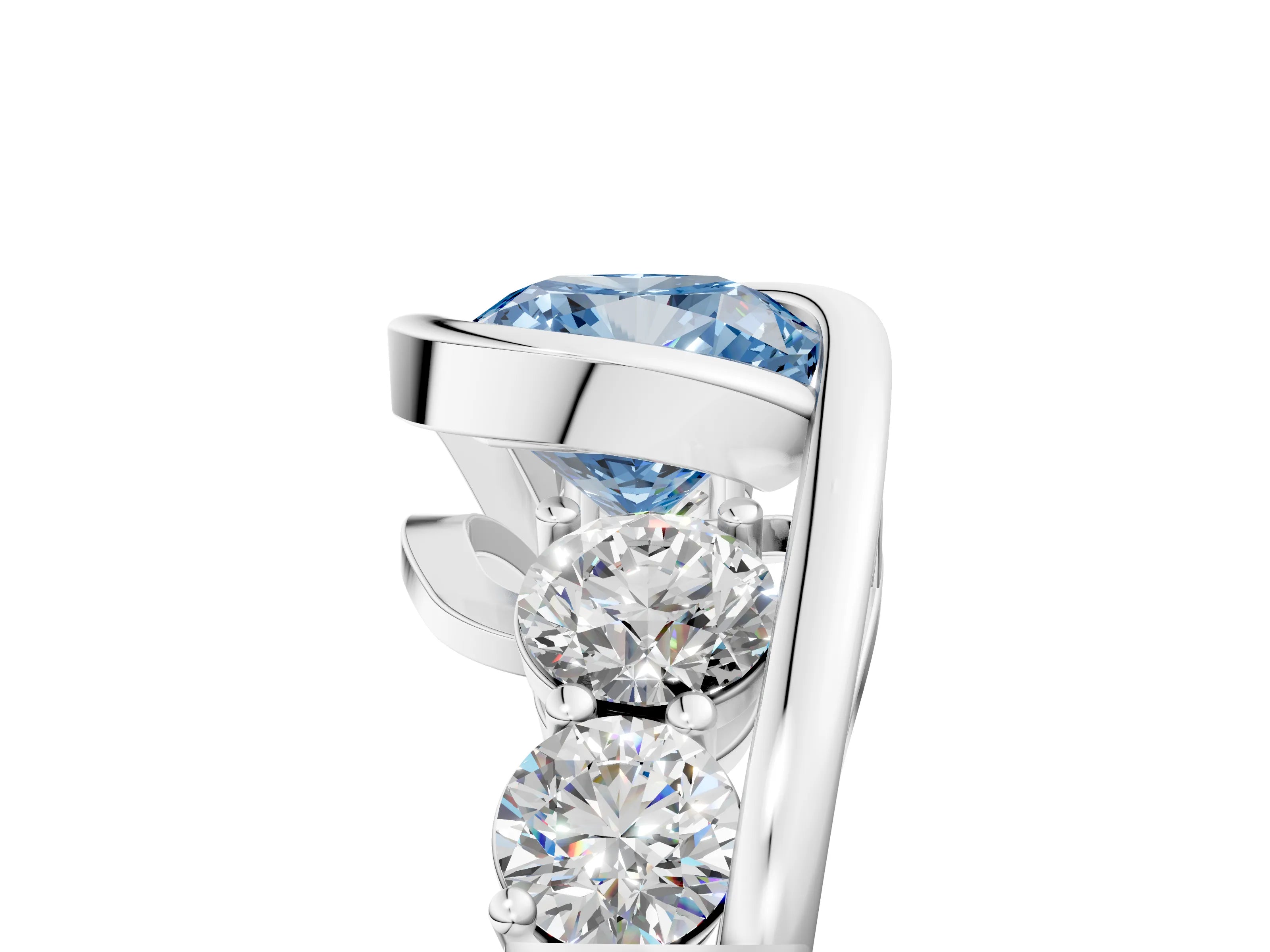 White gold Bezel Set Fancy Blue Cushion Cut Diamond Split Shank Ring_5