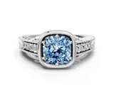 White gold Bezel Set Fancy Blue Cushion  Diamond Milgrain Pave Engagement Ring_32