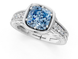 White gold Bezel Set Fancy Blue Cushion  Diamond Milgrain Pave Engagement Ring_34