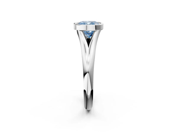 White gold Bezel Set Fancy Blue Cushion  Solitaire Diamond Ring with Smooth Band