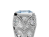 White gold Bezel Set Fancy Blue Emerald Cut Diamond Milgrain Band Ring_5