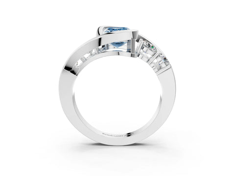 White gold Bezel Set Fancy Blue Emerald Cut Diamond Split Shank Ring_15