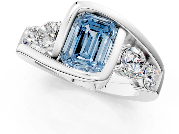 Sterling Silver Emerald Cut Bezel Bypass Engagement Ring Setting for Fancy Blue Center