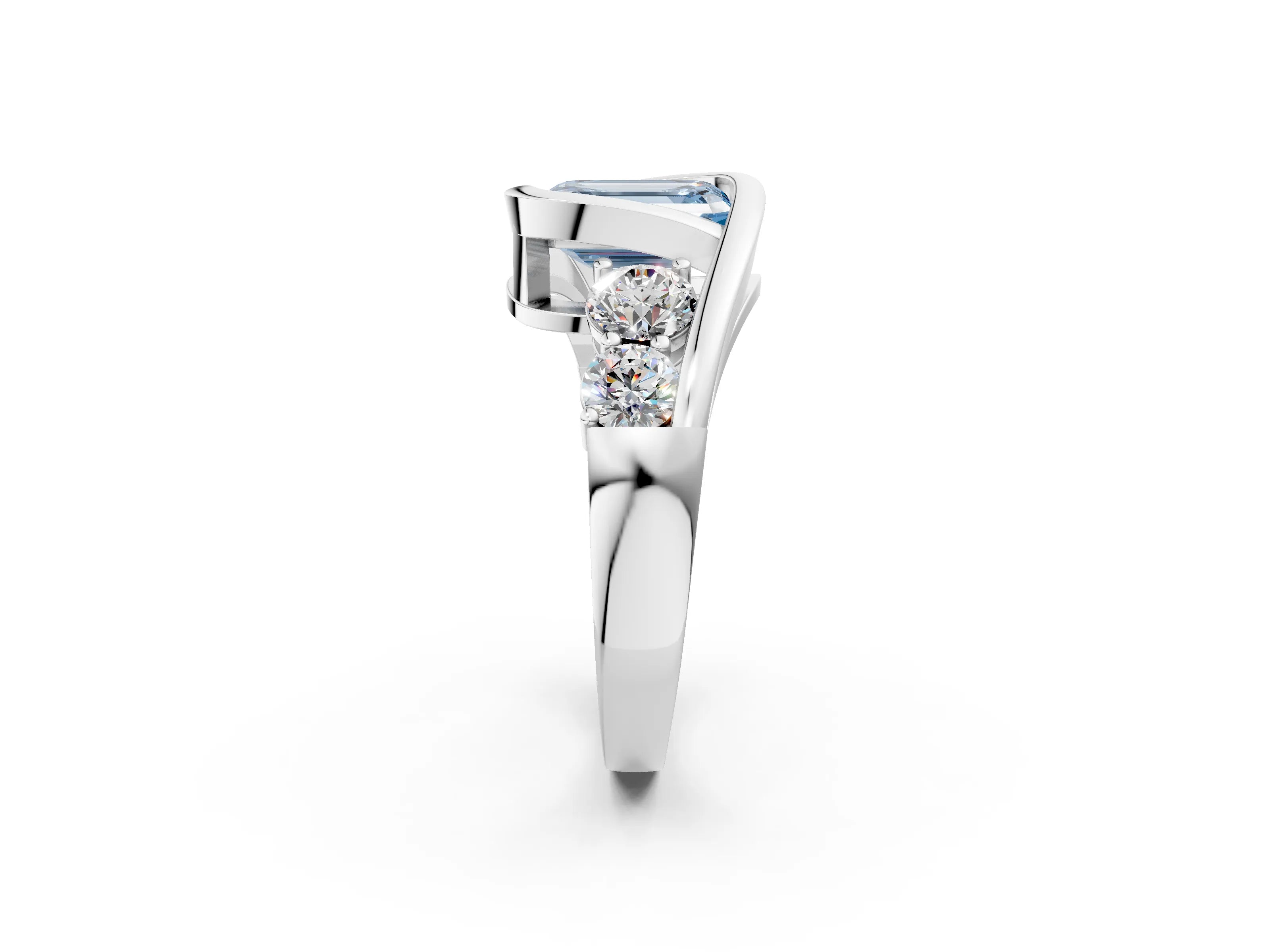 White gold Bezel Set Fancy Blue Emerald Cut Diamond Split Shank Ring_2