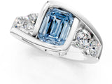 White gold Bezel Set Fancy Blue Emerald Cut Diamond Split Shank Ring_25