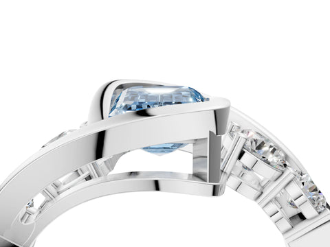 White gold Bezel Set Fancy Blue Emerald Cut Diamond Split Shank Ring_28