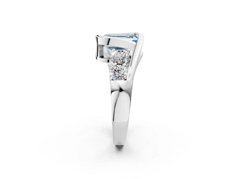 White gold Bezel Set Fancy Blue Emerald Cut Diamond Split Shank Ring_2